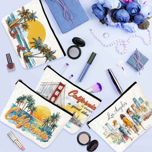 Luvsweets California Travel Essentials Gifts - 4Pcs California Souvenirs Makeup Bags with Zipper, City Trip Vacation Cosmetic Toiletry Pouch for Women Girls Besties Friends Birthday Christmas Gifts