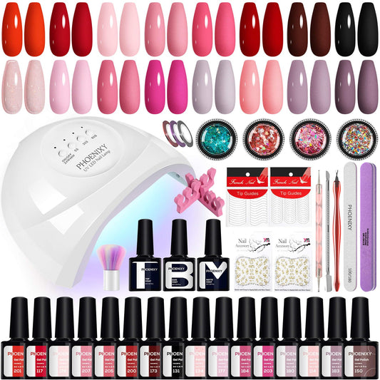 Phoenixy Gel Nail Polish Kit with U V Light - 38Pcs Gel Nail Kit with Manicure Tools Gifts for Women