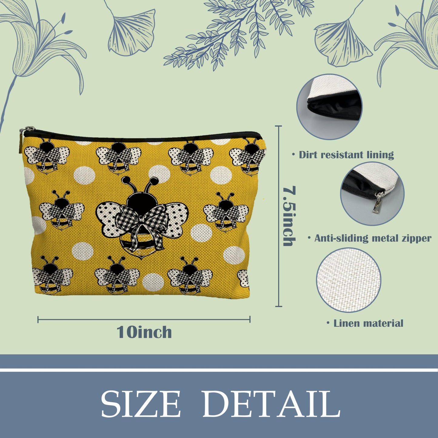 NATSUNO Bee Gifts for Women - Cute Bee Makeup Cosmetic Bag for Women, Bee Gifts for Bee Lovers, Honey Bee Gifts, Beekeeper Gifts, Yellow Bee Small Makeup Bag Pouch for Purse