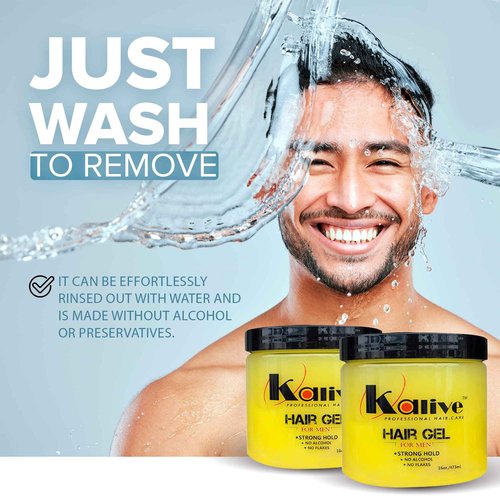 KALIVE Men's Hair Styling Gel 16 oz, (2-pack), Strong-Hold and Light Shine all day, Mens Hair Product fresh scent No Flaking or Alcohol