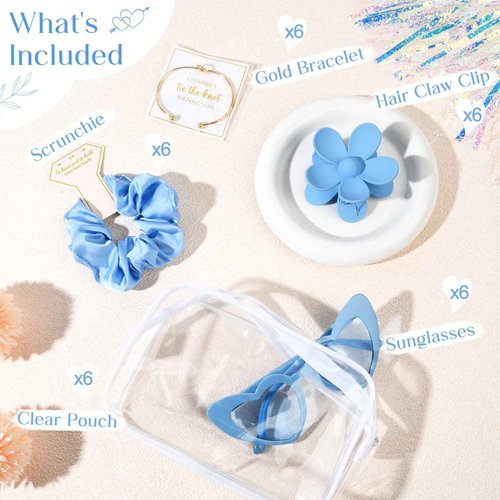DEEKA 30 Pcs Bridesmaid Proposal Bag Set Gift Clear Makeup Toiletry Bag Bachelorette Party Favors Sunglasses Flower Claw Clips Scrunchies Knot Bracelets Bridal Wedding Party Gifts (Blue)