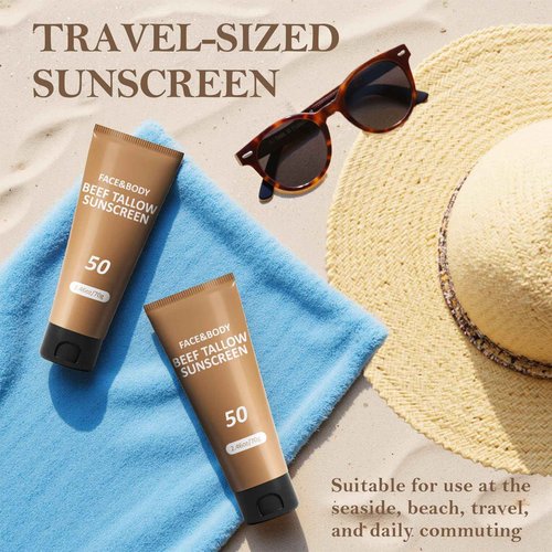 Beef Tallow Sunscreen, Sunscreen for Face, Natural Reef Safe Sunblock for Face Body, Non Greasy Clean Travel Sun Screen Sunblock for Sunmmer Outdoor Travel, 3 Packs