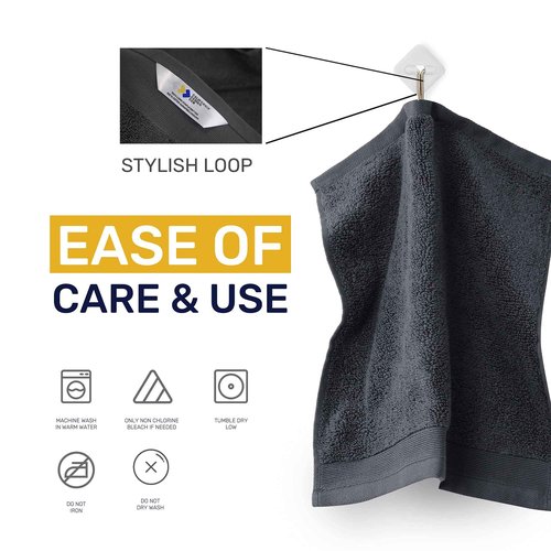 Luxury 100% Cotton Washcloths - Pack of 12, Extra Soft & Fluffy, Quick Dry & Super Absorbent, Hotel Quality, Small Hand Towel Set for Gym, Salon, Spa & Home, White / Charcoal Gray - 13" x 13"