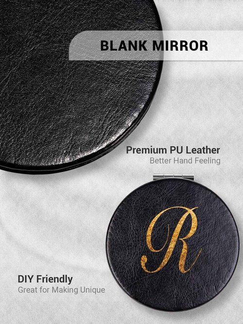 Getinbulk Compact Mirror Bulk, Set of 12 Round Double-Sided 1X/3X Magnification PU Leather (Black, 2.8")