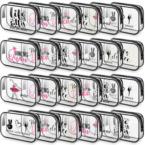 Abbylike 24 Pcs Cheer Gifts Cosmetic Bag 7 x 4.7 x 2.4'' Makeup Bag Cosmetic Toiletry Zipper Pouch Clear Zipper Case for Cheerleaders Women(Dance)