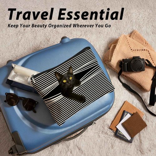 LIANGW Funny Cat Makeup Bag & Travel Pouches for Toiletries, Funny Black Cat Gifts for Women & Teen Girls, Cats Gifts Lovers for Travel & Christmas，Kitty Cosmetic Zipper Travel Toiletry Bag