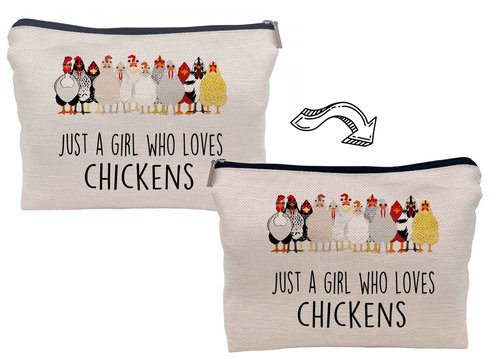 Lacosu Just A Girl Who Loves Chickens Cute Cartoon Chicken Hen Makeup Bag Make up Cosmetic Bag Small Zipper Pouch,Birthday Gifts for Chicken Lovers Farm Girls Women