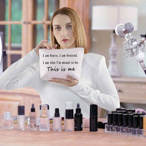 Showman Inspired Gift Inspirational Quote Cosmetic Bag I Am Brave I Am Bruised Encouragement Gifts for Fans (This is me)