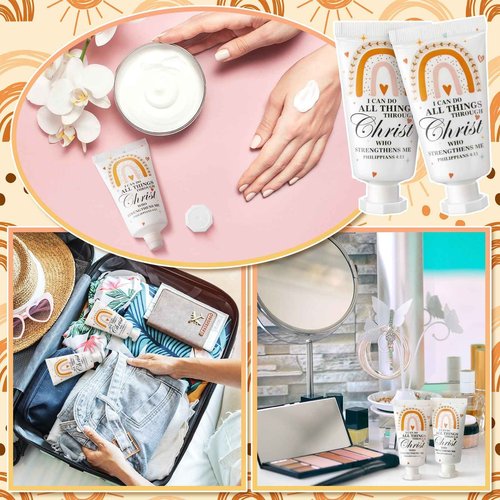 Heigble 50 Pack Christian Hand Lotion Bulk Gifts for Women Christmas Stocking Stuffers Bible Mini Travel Hand Lotion for Women Church Appreciation(Boho)