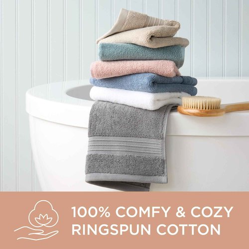 TOWN & COUNTRY EVERYDAY 4-Piece Solid Dobby Border Washcloth Set, 13x13-Inch, 100% Cotton, Plush & Absorbent 650GSM, Beige