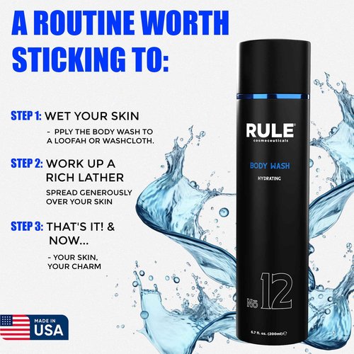 RULE COSMECEUTICALS - No.12 Body Wash, Shower Gel for Men with Shea Butter, Aloe Vera, Chamomile and Coconut Oil for Skin, Cleanse, Hydration, Revitalize & Restore, Perfect for Daily Use, 200 mL