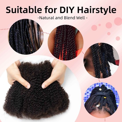 Stancia 12’’ Afro Kinkys Bulk Human Hair, Kinky Curly Human Hair Bundles, Hair Extensions for Braids, Dreadlock, Mini Twist, Micro Loc Repair (50g/pack)