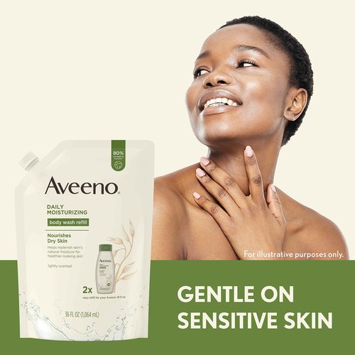 Aveeno Daily Moisturizing Body Wash, Soothing Oat, Refill, 36 Fl. Oz with Aveeno Daily Moisturizing Body Wash for Dry Skin