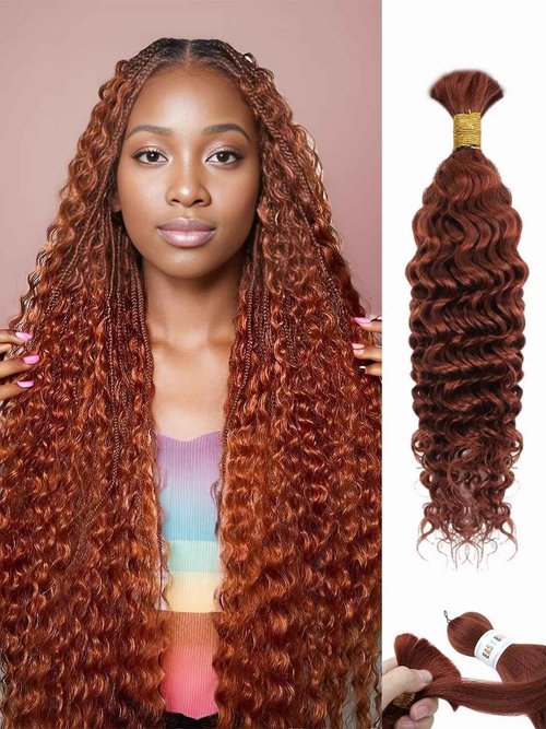 350 Braiding Hair 1 Bundle 50g 22 Inch Dark Ginger Braiding Hair Copper Braiding Hair Extensions Deep Water Wave Bulk Human Hair for Braiding 100% 12A Brazilian Human Bariding Hair for Boho Braids