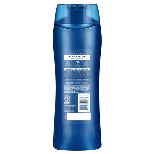 Suave Men Moisturizing Body & Face Wash, Energizing Sport with Bergamot & Wood Scent, No Parabens, No Phtahaltes, 18 Oz Pack of 6