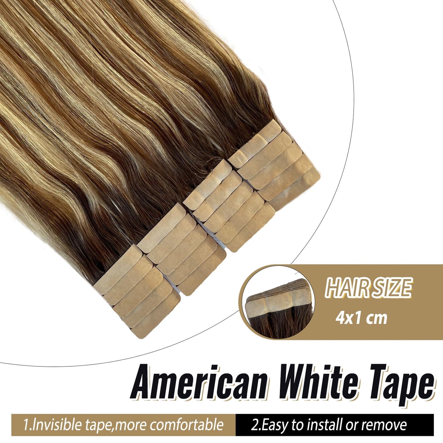 Munx Tape in Hair Extensions Human Hair 20 inches Silky Straight Remy Human Hair Seamless Skin Weft Hair Extensions Tape in Ash Brown and Bleach Blonde Hair Extension