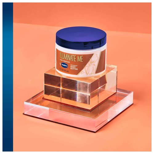 Vaseline Illuminate Me Body Butter Whipped Body Butter Created & Radiant X Deep Nourishment Body Cream 100% Pure Shea Butter, Coconut Oil, Vitamin C, & Peptides 10 oz