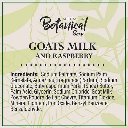 Australian Botanical Goats Milk Soap and Raspberry, 6.6 OZ, Triple Milled Bars made with a Natural Soap Base and Enriched with Organic African Shea Butter, Pack of 8
