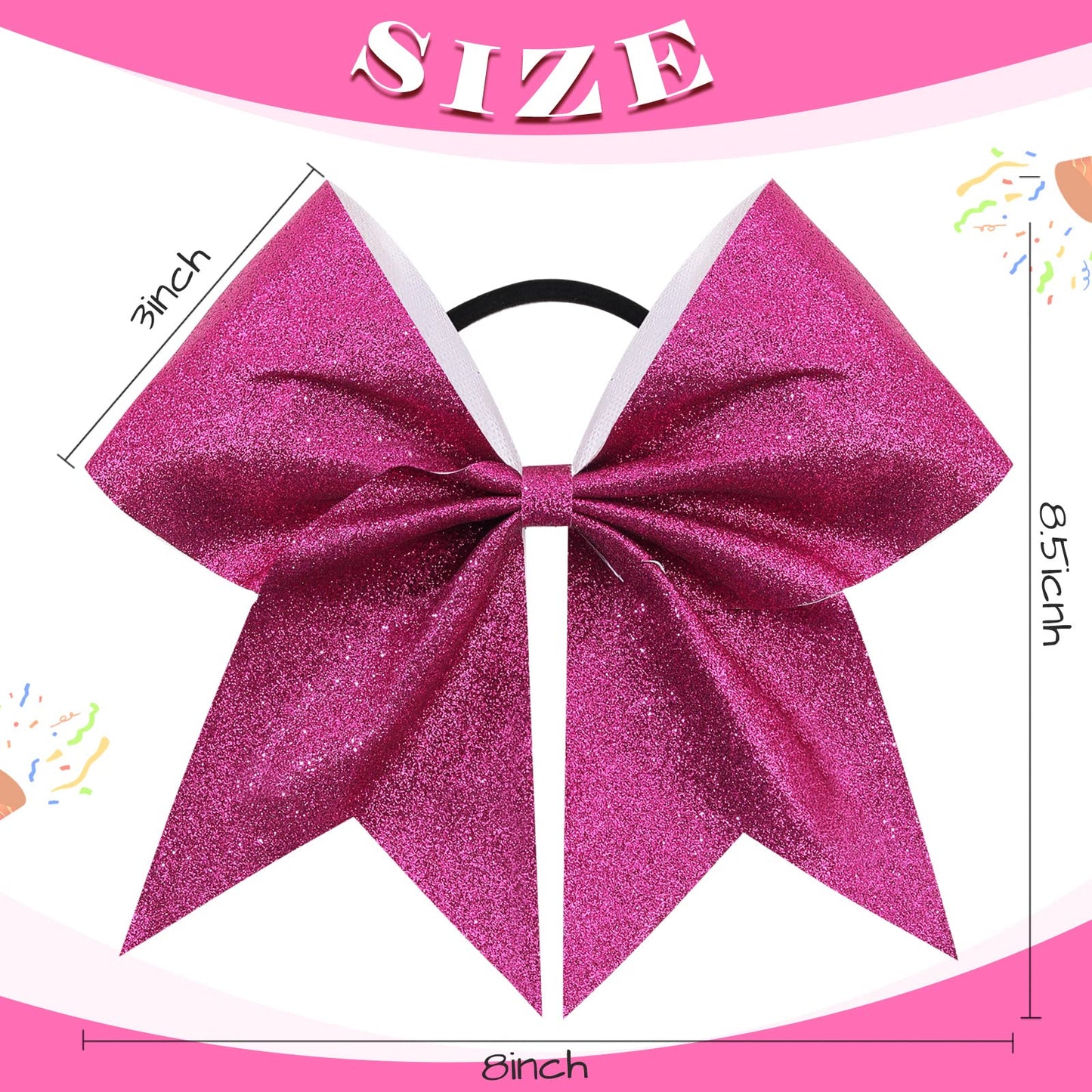 16PCS 8" Large Glitter Cheer Bows for Cheerleaders, CN Sparkly Hair Bows with Elastic Hair Ties Accessories for Teens Girls Women Cheerleading Softball Competition Sports (Hot Pink)