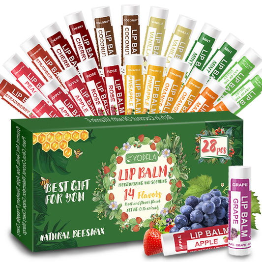 Yopela 76 Pack Christmas Natural Lip Balm Bulk with Vitamin E and Coconut Oil Lip Care Set - Moisturizing, Soothing, and Repairing Dry and Chapped Lips - 19 Flavors - Non-GMO