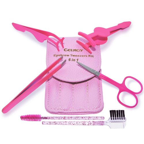 6Pcs Portable Eyelash Curlers Applicator Tool, Eyebrow Tweezer Scissor Comb Eye Brow Grooming Clippers Fake Lash Brush for Women