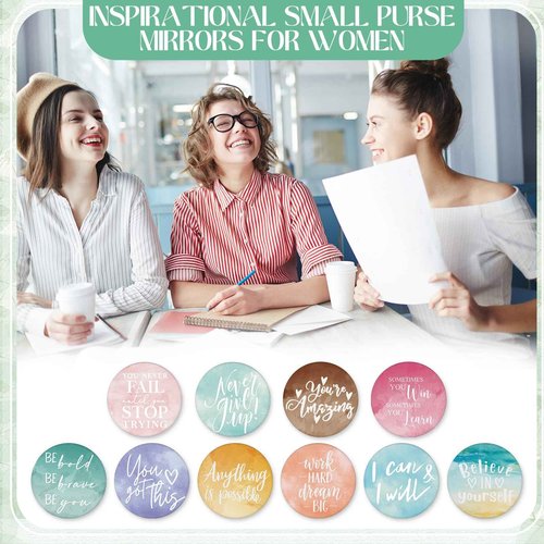 Kigley 30 Pcs Operation Christmas Bulk Gifts Inspirational Compact Mirrors Bulk Gifts 2.76 Inch Small Portable Purse Pocket Mirrors for Operation Christmas Charity Box Fillers