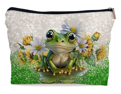 Ayxvt Frog Gifts Makeup Bag - Spring Frog Cosmetic Bags For Women, Daisy Sunflower Floral Makeup Bag, Frogs Gifts For Women, Gifts For Frog Lovers Women, Animal Lover Gift