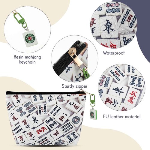 Vincreem Mahj Tile Lover Gift Mahj Tiles Coin Bag with Keychain Set PU Leather Coin Purse Gift for Lover Women Mom Grandma Birthday Travel