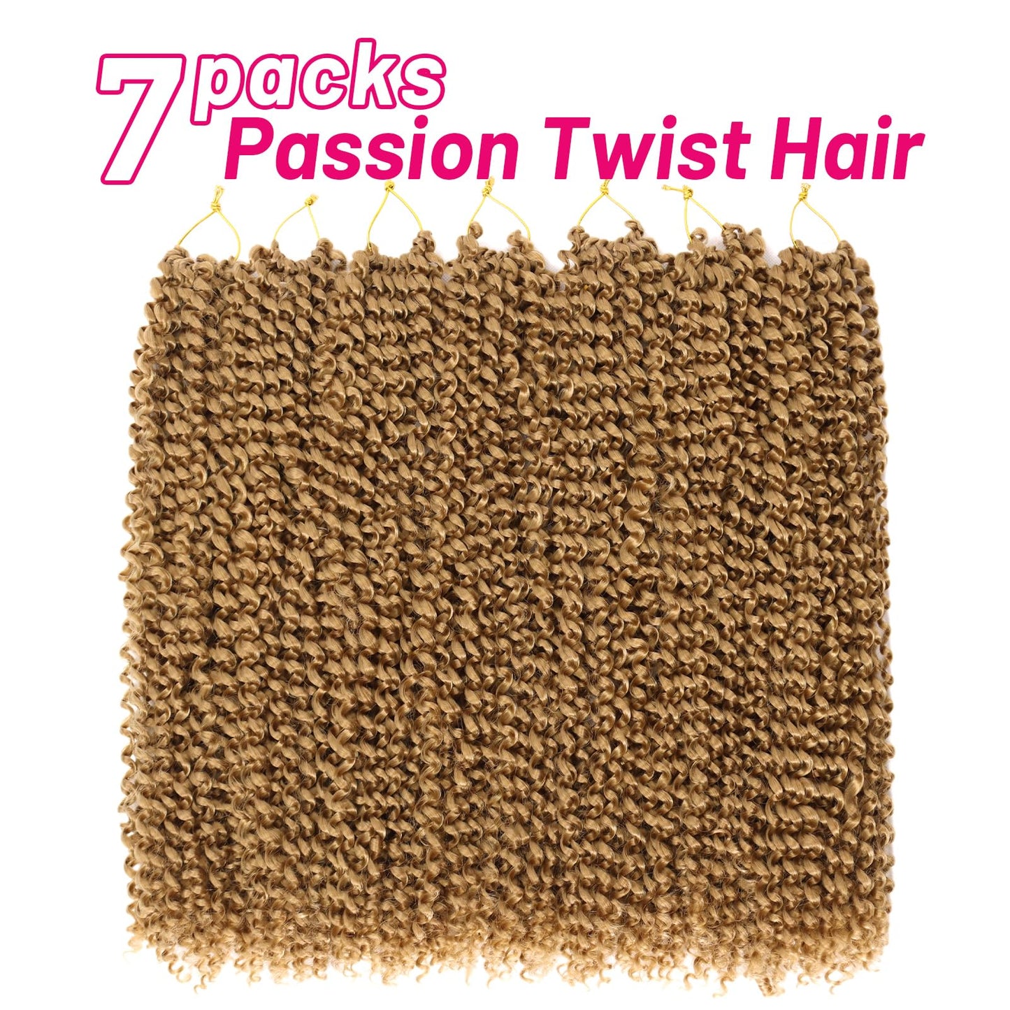 Dorsanee Honey Blonde Passion Twist Hair 18 Inch 7 Packs Water Wave Crochet Hair Long Bohemian Curly Braiding Hair for Butterfly Locs, Faux Locs, Boho Style Spring Twist Crochet Braids (27#)