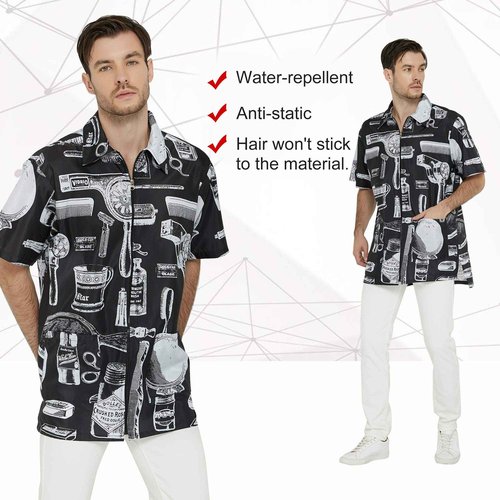 Premium Men’s Barber Bundle: Salon-quality Black Stylist Vest and Vintage Print Grooming Jacket