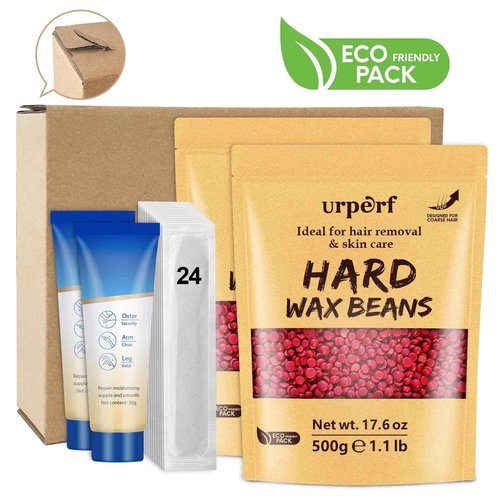 Hard Wax Beads for Coarse Hair, Sensitive Skin, Body, Facial, Brazilian Bikini, Legs, 2.2 lb Wax Kit with 60g Care Cream & 24 Applicator Sticks for At Home Hair Removal