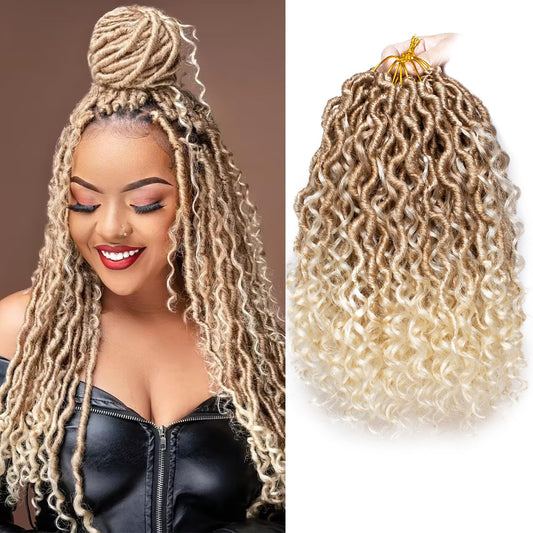 COOKOO 12 Inch 8 Packs Pre Looped Goddess Locs Crochet Hair Mix Blonde River Locs Crochet Hair Bohemian Faux Locs Crochet Braiding Hair for Kids Synthetic Goddess Crochet Braids Hair Extention 27/613#