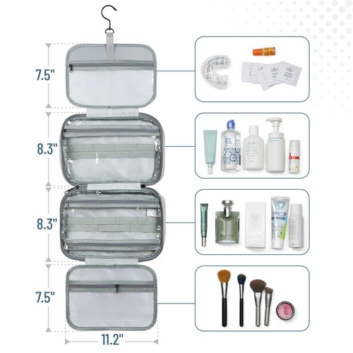 Ms. pen- Travel Toiletry Bag Organizers, Gray, Makeup Travel Bag for Toiletries with Hanging Hook, Water-Resistant, Christmas Gift
