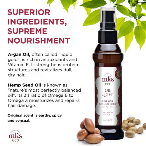 MKS Eco Hair Styling Elixir - Original 2 fl oz - Moroccan Argan Oil and Hemp Seed Oil for Fine Hair - Moisturizing, Nourishing & Frizz Control - Vegan & Cruelty-Free
