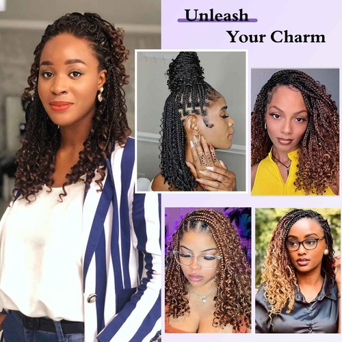 Mebeli Goddess Box Braids Crochet Hair,8inch Pre Looped Boho Box Braids Crochet Hair with curly Ends,8pcs Bohemian Crochet Braid Synthetic Hair Extensions for Black Women(8inch,#2)