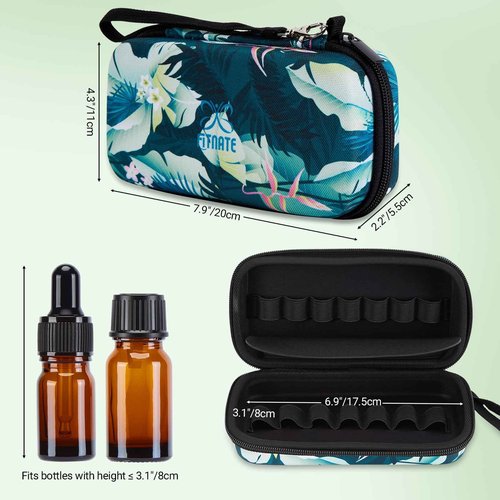 FITNATE Essential Oil Case,14 Slots Essential Oil Storage, EVA Hard Shell Travel Organizer for 5ml 10ml Bottles, Waterproof Aromatherapy with Detachable Strap