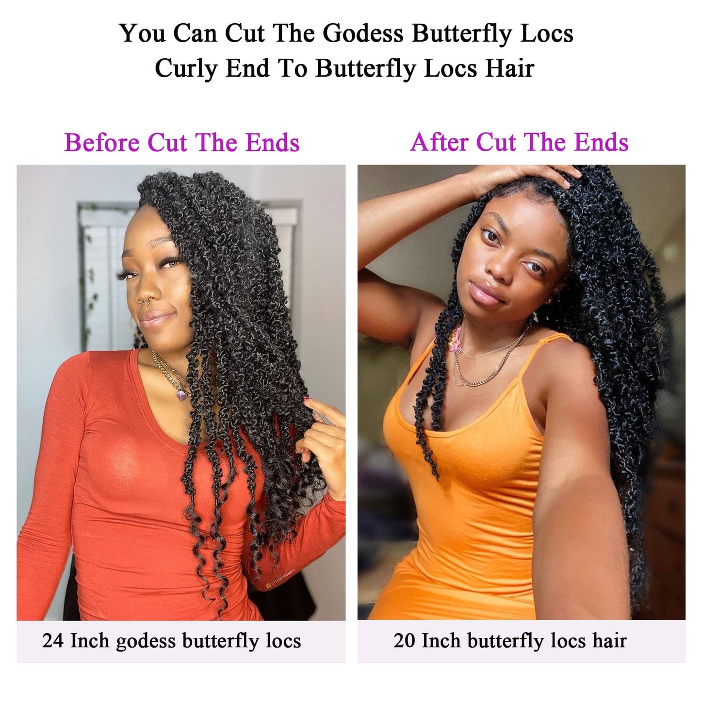 ZRQ Butterfly Locs Crochet Hair 24 Inch 2Packs Distressed Butterfly Faux Locs With Curly Ends Pre Looped Butterfly Twist Natural Black Goddess Locs Hair Extensions for Women (24 Inch, 1B#)