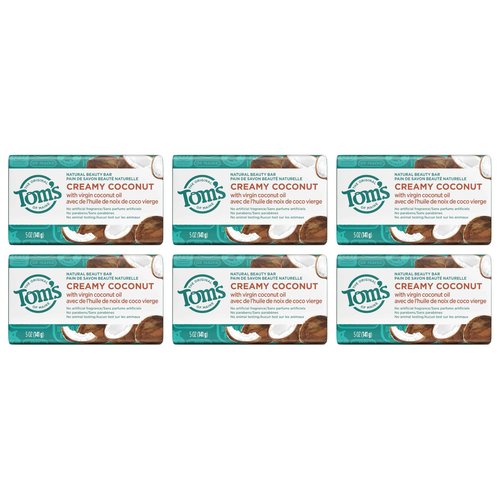Tom's of Maine Natural Beauty Bar Soap, Creamy Coconut With Virgin Coconut Oil, 5 oz. 6-Pack (Packaging May Vary)