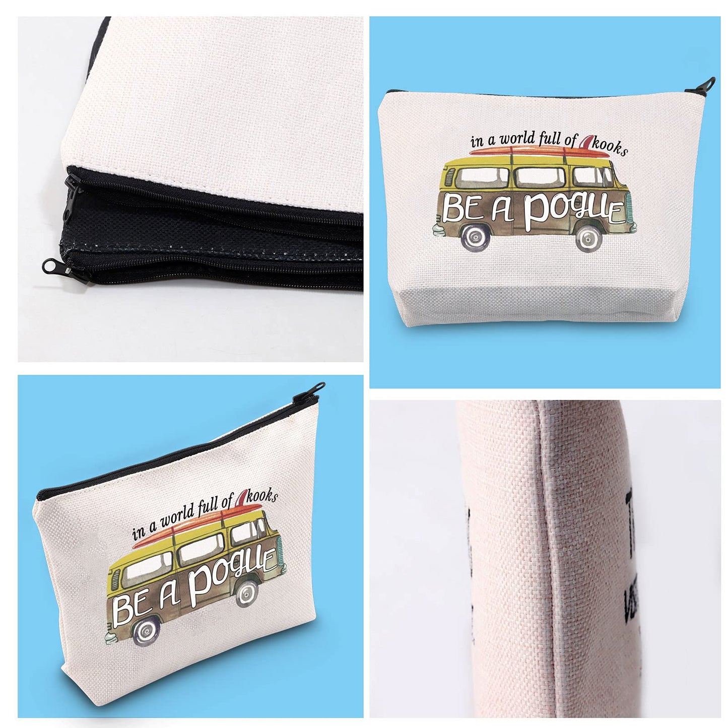 GJTIM OBX Inspired Surf Van Travel Zipper Pouch In A World Full of Kooks Be A Pouge Makeup Bag (Be A Pogue Makeup)