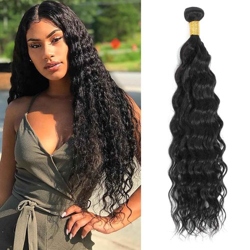 Deep Wave Human Hair Bundles 100% Unprocessed Human Hair 1 Bundle 22 Inch Water Wave Bundles Human Hair for Women Natural Black Color Curly Hair Extensions
