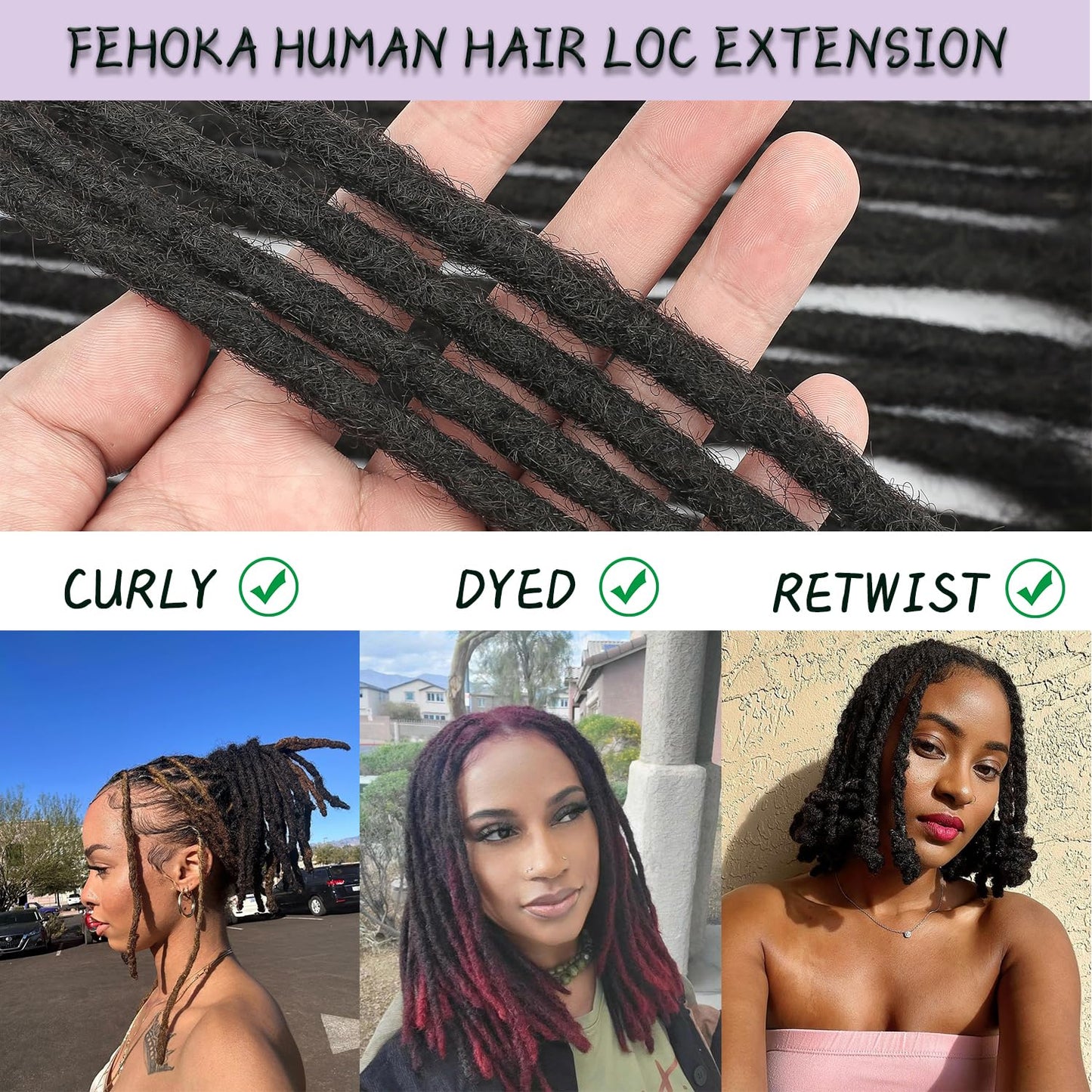 Loc Extension Human Hair 0.4 cm Dread Extension 6 Inch 30 Str 100% FUll Handmade Human Hair locs Extension for Man/Woman/Kids Human Hair Locs Can be Curly and Dyed