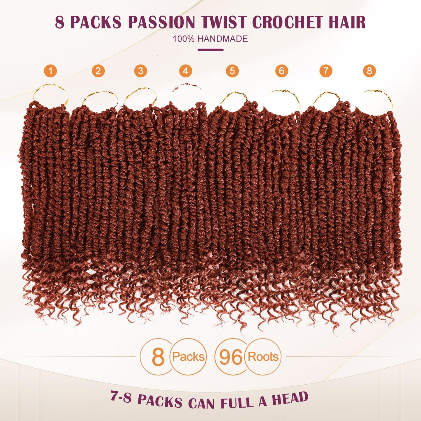 Passion Twist Crochet Hair,Passion Twist Hair 12 Inch,8 Packs Pretwisted Passion Twist Hair,Short Passion Twist Crochet Braids,Pre Looped Crochet Hair for Black Women(350#)