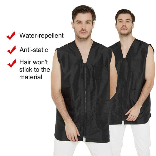 Premium Men’s Barber Bundle: Salon-quality Black Stylist Vest and Vintage Print Grooming Jacket