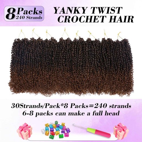 Yanky Twist Crochet Hair for black women 12 Inch 8 Packs 30 Stands/Pc,Pre-looped Fluffy Spring Mini Twist Passion Twist Ombre Brown Synthetic Crochet Braids Braiding Hair(12 Inch, T30-8P)