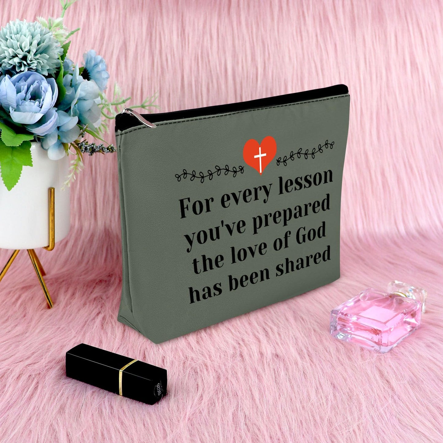 Sunday School Teacher Gift Makeup Bag Religious Gift for Women Teacher Appreciation Gift Cosmetic Bag Christian Gift for Her Funny Birthday Gift Thanksgiving Graduation Gift Travel Pouch（Gray）