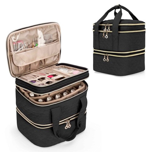 Yarwo 3 Layers Nail Polish Organizer Holds 48 Bottles (15ml/0.5 fl.oz), Detachable Nail Polish Case with Adjustable Dividers, Travel Case for Manicure Set, Black (Bag Only, Patent Pending)