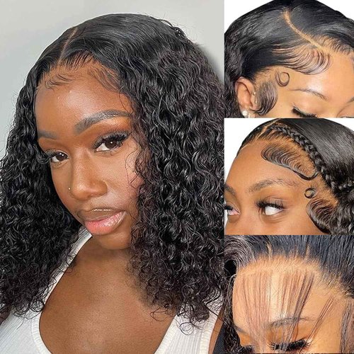 Xojao Bob Wigs Human Hair Curly 13x4 Transparent Lace Front Wigs Human Hair Pre Plucked Natural Color Bob Wigs for Women 180% Density 12 Inch