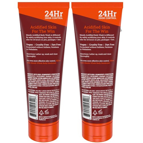 Mando Odor Shield Body Wash - 24 Hour Control - Removes Odor Better than Soap - SLS Free, Paraben Free, Skin Safe - 8.5 Ounce (Pack of 2) (Bourbon Leather)