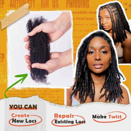 Afro Kinky-Curly Human Hair Bulk for Twist, Dreadlocks Making, Repairing and Extending Locs,100% Afro Kinkys Bulk Human Hair Natural Black Color, 16inches, 50g/pack Can be Dyed