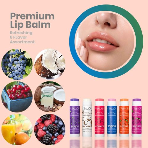 Chap-Lip Lip Balm Rich in Coconut Oil & Vitamin E - Moisturizing, Ultra Conditioning & Hydrating - Total Lip Moisturizer & Lip Therapy Treatment - Happy Holidays 6 Flavor Assortment, 48 Count